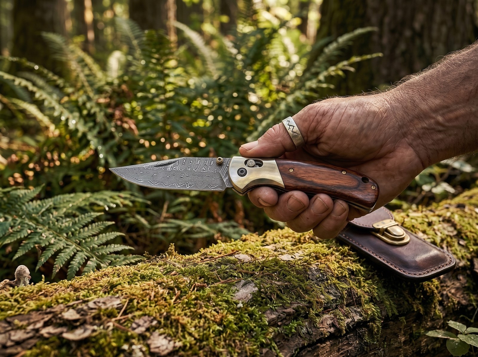 A folding knife held open in the field